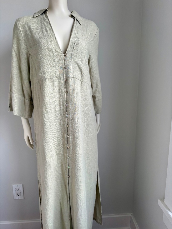 Zara Dresses & Skirts - Zara Linen Blend Maxi Shirt Dress NWT XS Sage Green Button Front
